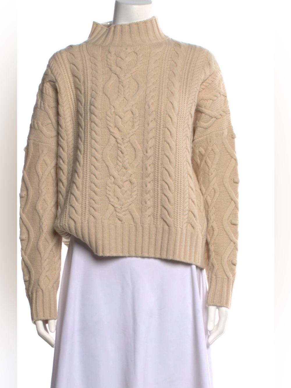 MaxMara Cream Cable Knit Turtleneck Sweater
